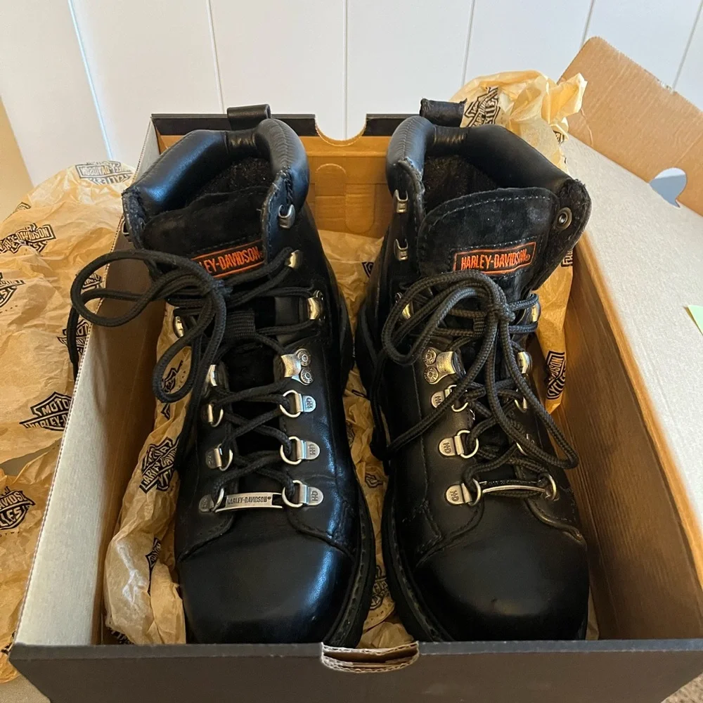 Harley-Davidson Black Women’s Leather Lace-Up Moto Boots - Picture 8 of 8